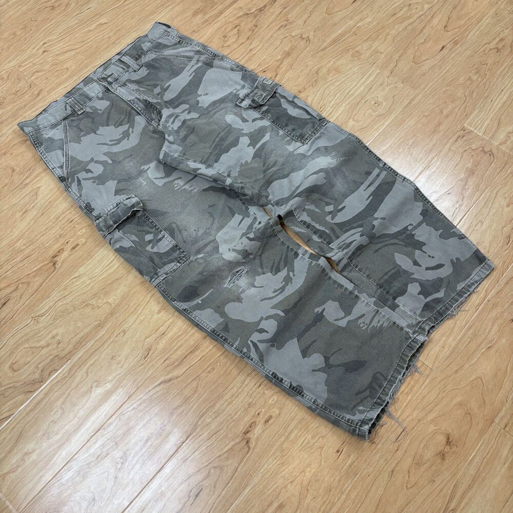 Wrangler Grey Camo Cargo Pants Distressed Utility Workwear Skater